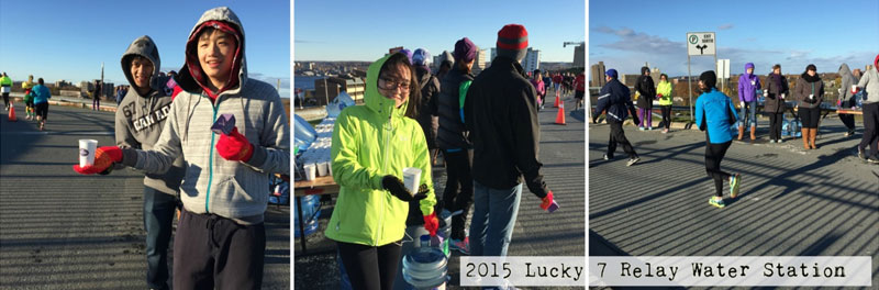 AITEC staff took Jun, Tony, Summer to volunteer for Lucky 7 Relay Water Station